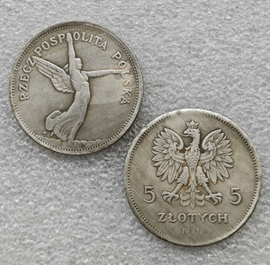 Pièces de monnaie commémoratives de style antique, 5 zlotych de Pologne, 1927, 1928, 1930, 1931, 1932, cadeaux, décoration de la maison - Product Image 4