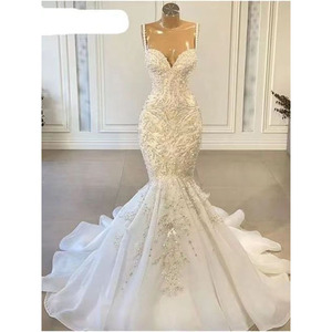 Mermaid Wedding Dress Fishtail Beaded Lace Strapless Sweetheart Neckline Chiffon With Beading Natural Waistline Zipper Closure - Product Image 1
