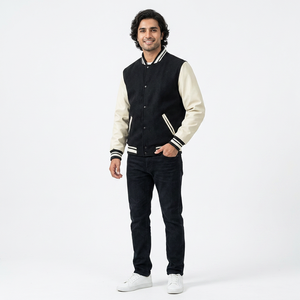 High Quality <b>Woolen</b> Varsity Jacket <b>Top</b> Selling Casual Style with Custom Flat Embroidery Logo Warm Body Leather Sleeves 2026 - Product Image 1