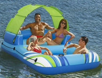 Châteaux gonflables en PVC personnalisés pour quatre personnes et îles flottantes avec parasols, installations de loisirs aquatiques