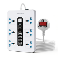 Kabel Ekstensi dengan 6 Stopkontak Listrik, Strip Daya Multi-Plug dengan 4 Port USB dan Perlindungan Beban Berlebih 2500W