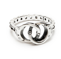 Anillo de Pareja Personalizado de Plata de Ley 925 con Baño de Rodio, Diseño de Esposas de Policía, para Fiestas y Aniversarios