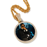 Pendentif Photo Personnalisé Hip Hop Iced Out DIY avec Zircons Cubiques pour Femme et Homme, Collier Bijou Rapper