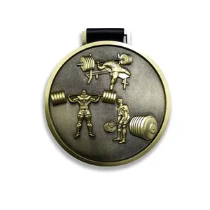 Medallas conmemorativas de aleación de Zinc 3D, premios Powerlifter, colgador de cordón de cinta, levantamiento de pesas personalizado, Medalla Powerlifting