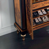 Meuble à chaussures de luxe néoclassique en bois massif, armoire de rangement sculptée en bois doré avec tiroir pour entrée de villa