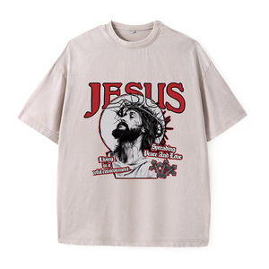 Camiseta Negra Oversize Vintage con Lavado Ácido 100% Algodón para Hombre, Estampado Digital 'Jesus Paz Amor' - Subcultura Religiosa Oscura - Product Image 3