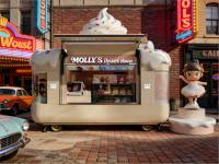 Remorque élégante de pâtisserie française avec vitrine, boutique mobile de desserts pour la vente de croissants artisanaux et de gâteaux à la mousse en ambulant