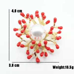 1 broche de flor de Jatropha Multifida de aleación esmaltada estilo coreano minimalista con perla para mujer, ideal para compromiso, boda o fiesta. - Product Image 3