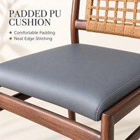 Chaise de salle à manger avec dossier en corde tressée, coussin en PU gris, structure en métal imitation bois, idéale pour restaurants, hôtels et cours – Direct Usine