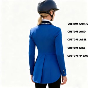 Veste d'équitation pour femmes en nylon avec strass, col à revers, boutons sur le devant, coupe ajustée, veste de concours d'équitation personnalisable - Product Image 2