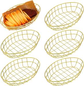 Cestas de Alambre Metálicas Ovaladas Cromadas YULIN JIAFU, Cesta Decorativa para Servir Pan, Contenedor para Sándwiches, Cesta para Comida Rápida para Fiestas Navideñas - Product Image 1