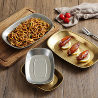 Roestvrijstalen snackbord Westers restaurant Creatief plat bord Fruitcake Snacks Koffieplateau Rechthoekig bord Servies