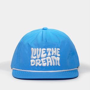 OEM Custom Logo 5 Panel Unstructured Nylon 3D Embroidery <b>Snapback</b> <b>Cap</b> Fashion Flat Brim Hat With Rope - Product Image 1