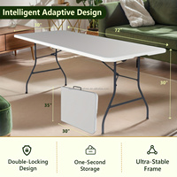 Table rectangulaire pliable en plastique de 4 pieds, empilable, imperméable, design moderne, pour meubles d'extérieur et rangement
