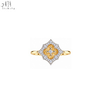 Nouvelle collection, vente en gros, bagues en or jaune massif 14 carats, gravure CNC fine, diamants naturels, trèfle à quatre feuilles, style vintage