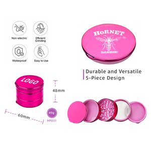 Hornet 5-Piece Plastic <b>Herb</b> <b>Grinder</b> Pink Round 60mm Efficient Grinding Durable Design HP031 - Product Image 4