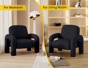 Modern Accent <b>Chair</b>, <b>Comfy</b> Upholstered Leisure Side <b>Chair</b>, <b>Comfy</b> Single Sofa Cute Vanity <b>Chair</b> for Living Room, Bedroom,Black - Product Image 3