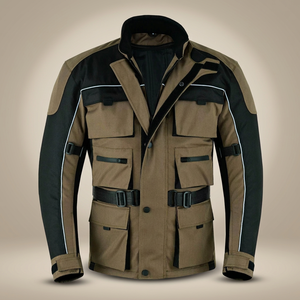 Veste de moto unisexe coupe-vent à manches longues, bicolore beige et noir, pour l'extérieur, toutes saisons - Product Image 1