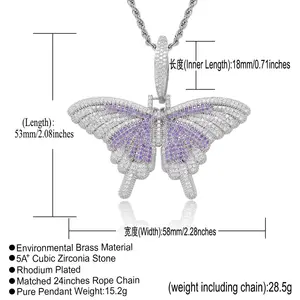 Оптовая продажа мини-размер черный зеленый синий розовый цвет со льдом CZ бабочка кулон ожерелье хип-хоп ювелирные изделия