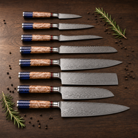 Couteau de Chef à Lame Fixe en Résine Dorée à Motif Bleu, Style Vintage, pour Hacher les Aillets, Modèle Damas Carré