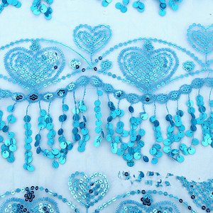Paillettes frangées suspendues maille gaze dentelle tissu coeur fleurs tissu brodé pour Costume de Performance de danse - Product Image 6