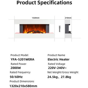 现代52英寸壁挂式发光二极管壁炉加热器木质设计，带遥控2000瓦欧盟插头电源，用于家居装饰 - Product Image 6