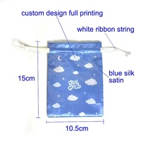 Sac en satin de soie bleu avec cordon de serrage, impression personnalisée, vente en gros, pochette anti-poussière pour bijoux