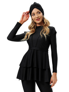 Modest Women Swimwear Long Sleeve Ruffle Layered Islamic <b>Swimsuit</b> <b>Full</b> <b>Coverage</b> Cap Bathing Suit For Women Swimming M049# - Product Image 2