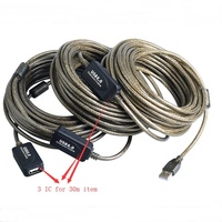 Cable de Extensión USB 2.0 Negro de 100 pies con 3 IC en Existencia