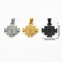 Pendentif croix médaille Saint Benoît vintage en acier inoxydable pour hommes et femmes, amulette de prière San Benito, bijoux de mariage
