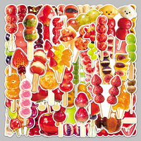 50 stuks fabrieksaanbieding cartoon voedsel-thema waterdichte gestructureerde gestanste gecoate hawthorn stickers voor het decoreren van telefoonhoesjes