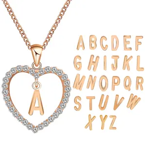 Yeni basit moda elmas-encrusted kalp mektup aşk kolye tasarımcı takı