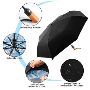 Large <b>Windproof</b> Modern Straight 3-Folding <b>Umbrella</b> Cover Bag Semi-Automatic Wood Handle Customizable Business Gifts Black - Product Image 4