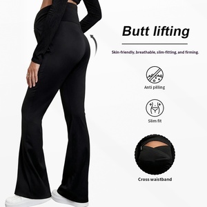 <span class=keywords><strong>Pantalon</strong></span> de yoga de maternité automne-hiver avec ceinture de soutien abdominal croisée, taille haute, coupe ajustée, évasé, effet ventre plat pour leggings - Product Image 1