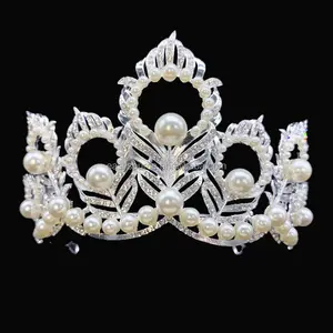 RE4151 Hoa Hậu Hoa Kỳ Tiara Ngọc Trai Peacock Feather Pageant Vương Miện Hoa Hậu Vũ Trụ Tiara