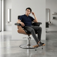 Chaise de salon moderne sur mesure d'usine OEM, chaise de barbier avec accoudoirs en bois et appui-tête réglable pour salon de coiffure, spa
