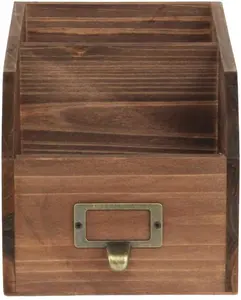 Wooden storage box with 2 storage compartments and labels
