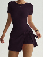 Robe Courte Femme 2-en-1 à Manches Courtes et Col Rond, Jupe-short Cache-cuisse Irrégulière à Nœud, Décontractée pour le Tennis et l'Entraînement
