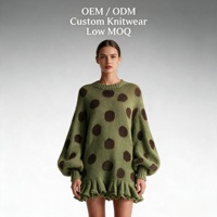 Robe pull en maille à pois à col rond et manches lanternes pour femme, coupe oversize, idéale pour l'automne-hiver, vente en gros OEM ODM