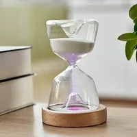 Moderno reloj de arena luminoso de 15 minutos temporizador de arena vidrio de Control remoto con luz nocturna inferior de madera para juguetes de escritorio decorativos para el hogar