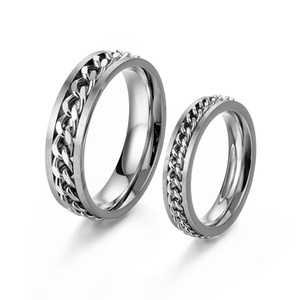 Factory Bulk Sale Punk Style Stainless Steel Biker <b>Silver</b> Men's <b>Ring</b>, Flat Cuban Link Chain <b>Spinner</b> <b>Ring</b> - Product Image 1