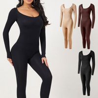 Combinaison de yoga sans couture à manches longues et pantalon long pour femme, très extensible, effet ventre plat, idéale pour la gym et l'entraînement physique