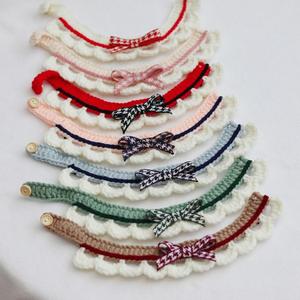 Collier-écharpe pour animaux de compagnie en coton doux tricoté au crochet, style japonais, luxueux et élégant, décoré de rubans, nouveau design pour chats et chiens - Product Image 5