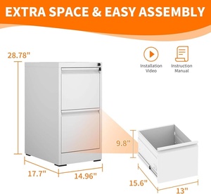 Modern Style Home Office Adjustable Metal 2-<b>Drawer</b> Steel Filing Cabinet Key Lock Customized RAL Color Pre-assembled Desk <b>Storage</b> - Product Image 6