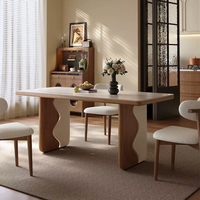 Table à manger rectangulaire en pierre frittée et bois massif crème de style français moderne, vente directe d'usine pour mobilier de salle à manger