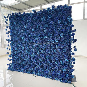 Panneau de fond mural floral L04 bleu 8 pieds x 8 pieds, 3D 5D, tissu enroulable, fleurs artificielles <span class=keywords><strong>en</strong></span> soie rose pour la décoration de fond de mariage - Product Image 6
