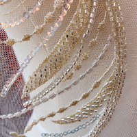 Patch de fleur à paillettes Applique de dentelle de perles lourdes 3D, Applique de dentelle de fleurs 3D, Broderie d'appliques de dentelle de tulle brodée