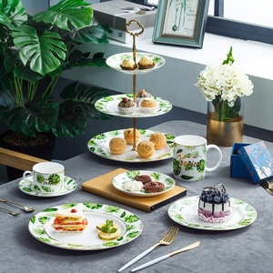Green Plant Design Bone China Ceramic Dinner Plate Cup Saucer Mug Cutlery Set - Product Image 2
