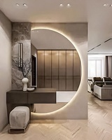 Meuble d'entrée moderne avec miroir rétroéclairé LED, console de rangement pour entrée de maison, table de toilette avec miroir, armoire en bois