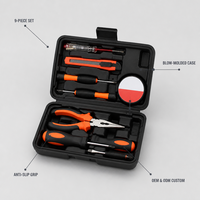 Kit d'outils ménagers 9 pièces, ensemble d'outils de réparation, tournevis, pinces, couteau utilitaire, étui moulé par soufflage, ensemble d'outils de bricolage pour la maison, personnalisable OEM